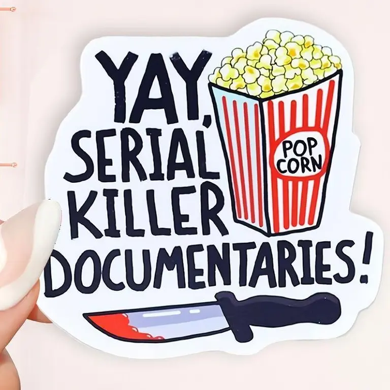 Yay Serial Killer Documentaries Sticker, Horror Sticker, True Crime Sticker, Funny Gift, Halloween Kindle Car Laptop Notebook Water Resistant