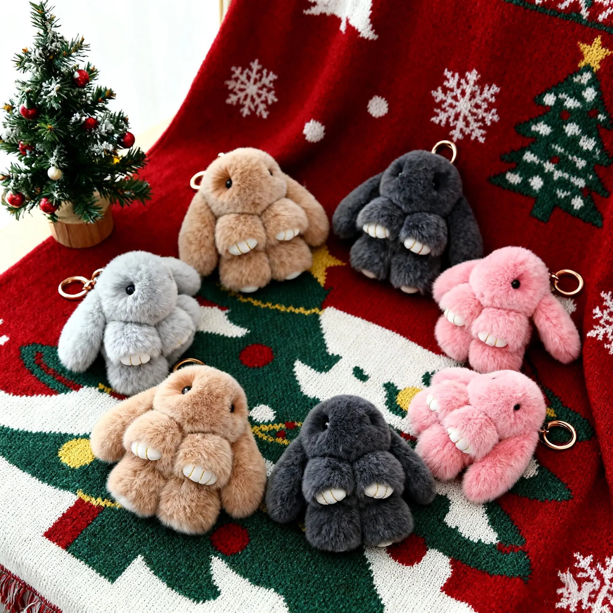 Handmade Plush Bunny Keychain - 18cm/7.09in Animal Plush Keychains with Bag Charm Styling, Cute Summer Holiday Gift for Car Bags, Phones, Perfect Present for Women, Handmade Bunny Keychain, Bunny Keychains