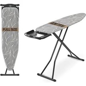 Foldable Ironing Board Full Size, Iron Board with Heat Resistant Cover, Iron and Ironing Boards Set with 7-Lever, Iron Table Stand with Non-Slip Legs 14x54, Grey