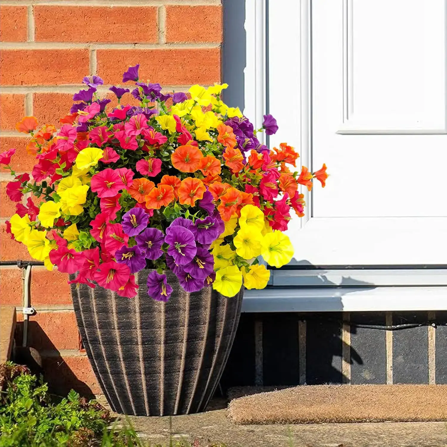Artificial Fake Flowers Plants for Outdoor Spring and Outside Summer Garden Decorations, Decorative Flowers, Colorful Morning Glory UV-Resistant Realistic Faux Flower for Planters, Plastic Floral Plant summerwins