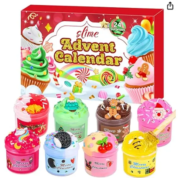 Christmas Slime Advent Calendar 2025, Christmas Countdown Calendar 24 Days of DIY Non Sticky Different Texture Fluffy Butter Slime Kit with Surprise Gifts Toys Xmas Advent Calendars for Teens Girls kids Boys 8-12