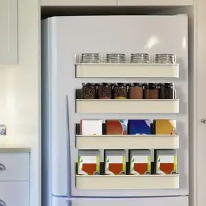 4-Piece Adjustable Magnetic Spice Holders for Fridge, Kitchen Seasoning Organizer, Refrigerator Storage Solution, Magnetic Utility Rack