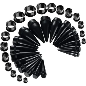 36PC Ear Gauge Stretching Kit - Big Gauges for Ears 00G-25mm Advanced Set - Stainless Steel Single Flare Tunnels Plugs Solid Acrylic Tapers - Dead Stretching Lobe Men Women Expander Piercing