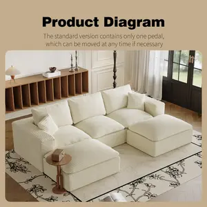108" Cloud Sectional Couches for Living Room Convertible L-Shape Couch with Ottoman 3 Seater Modular Sectional Sofa Warm White Vertical Striped Modern Sectional Sofa flexible configuration