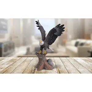 7"H Eagle Landing on Tree Trunk Statue Wild Animal Decoration Figurine