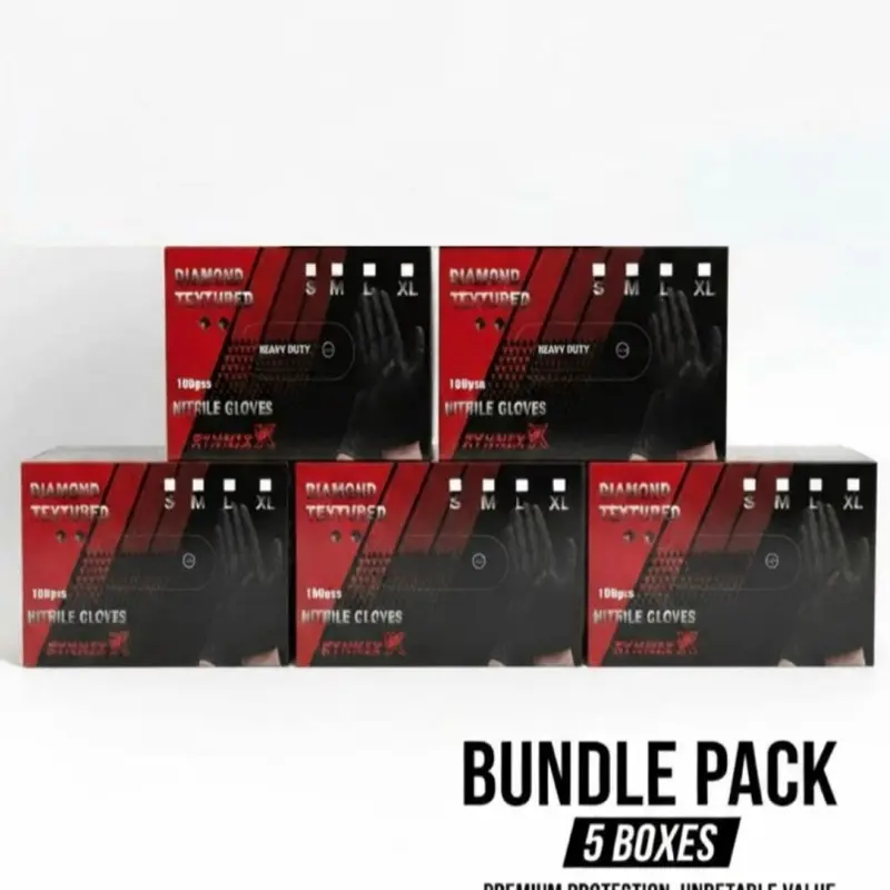 RYNNIX 500-8mil Diamond Textured Disposable Nitrile Gloves 5 Boxes Bundle Pack Premium Protection Indefatigable Value