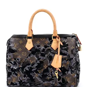 Pre-owned Louis Vuitton Canvas Coated, Sequins Top Handle Bags Speedy Handbag Fleur De Jais Monogram Canvas 30 by Rebag