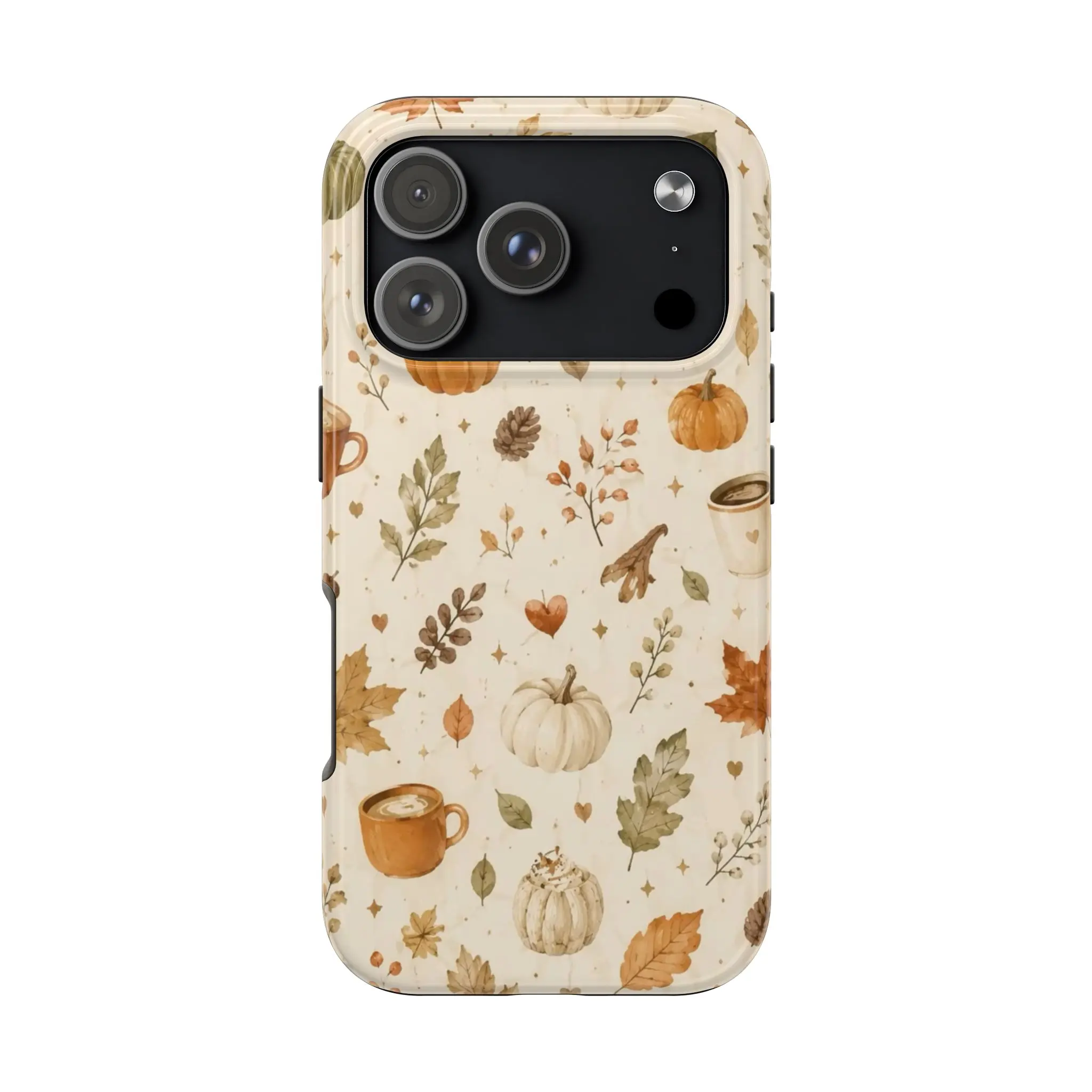 Cute Fall Pumpkin Phone Case for iPhone, Cozy Autumn Leaves & Coffee Aesthetic Protective Shockproof Cover