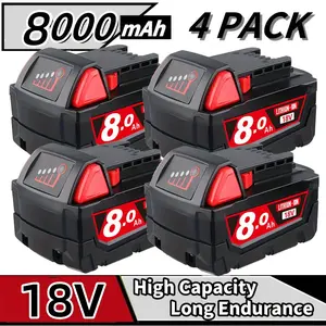 M18 2/4/6/8Pack 8000mAh 18V Replacement Battery for milwaukee Replacing batteries with electric tools M-18 Battery Pack Compatible with Milw M-18 8.0Ah Lithium Battery 48-11-1890,48-11-1850, 48-11-1828, Cordless Tools milwaukee battery milwaukee m18