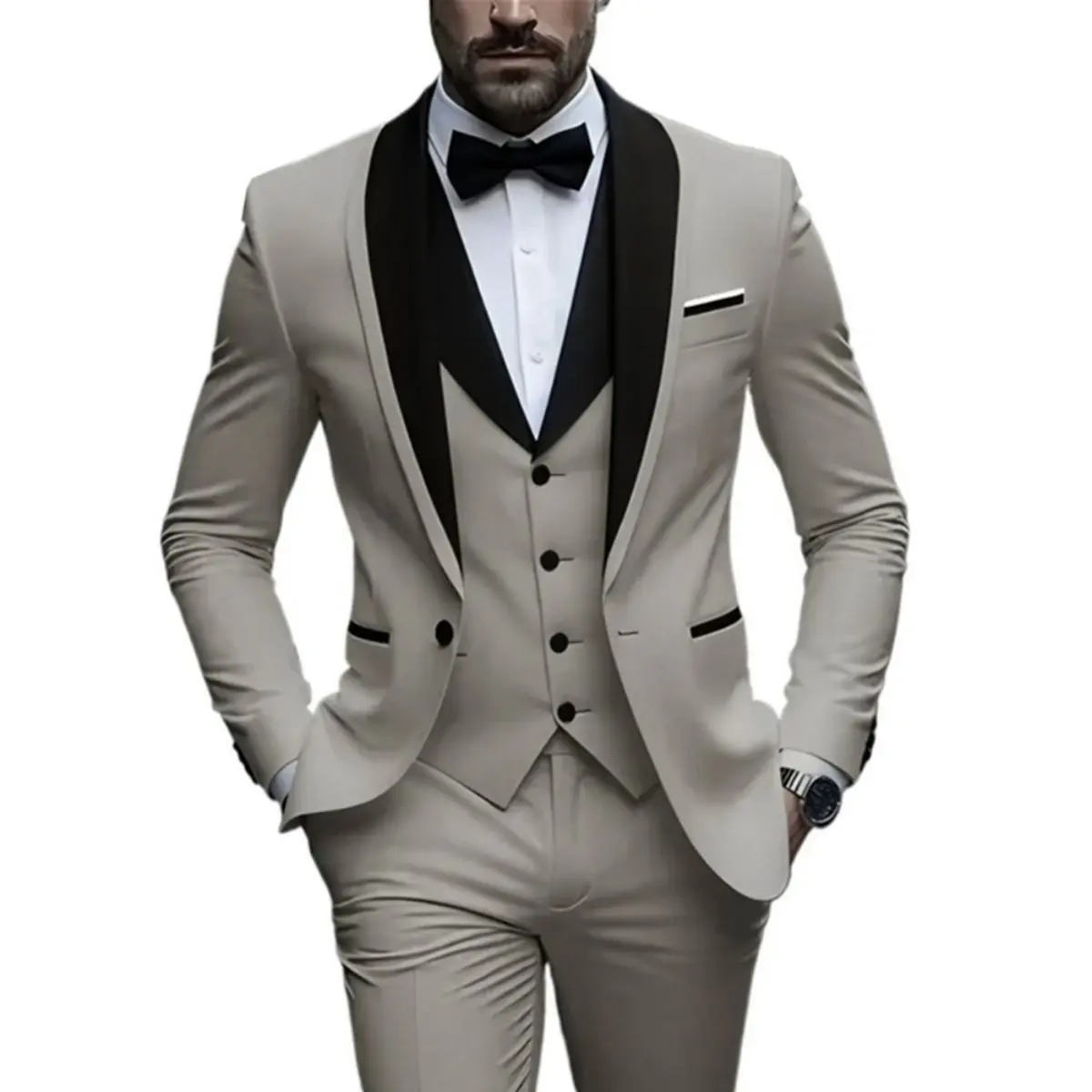Men's Slim Fit Shawl Collar Suit, Single-Button Polyester Formal Wear, Long Sleeve Gentleman Style for Weddings and Business, Menswear