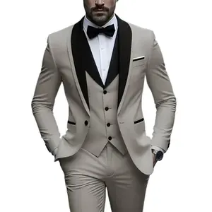 Men's Slim Polyester Fabric Long-Sleeve Business Casual Suit - Navy, Ideal for Weddings, Groom Wear and Sports Occasions