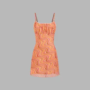 Cider [size 0-10] Mesh U-neckline Wave Stripe Mini Dress SwimWeek