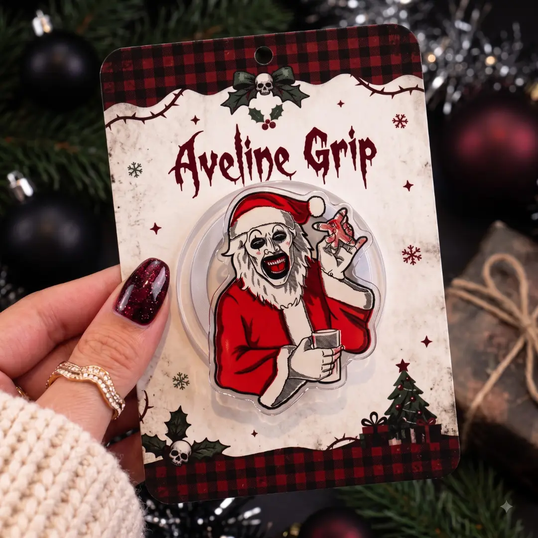 Terrifieer A-Art the Clown Christmas Phone Grip Horror Movie Santa Tree Glasses Acrylic Cell Phone Stand Holder Xmas Spooky Holiday Merch Gift for Fans