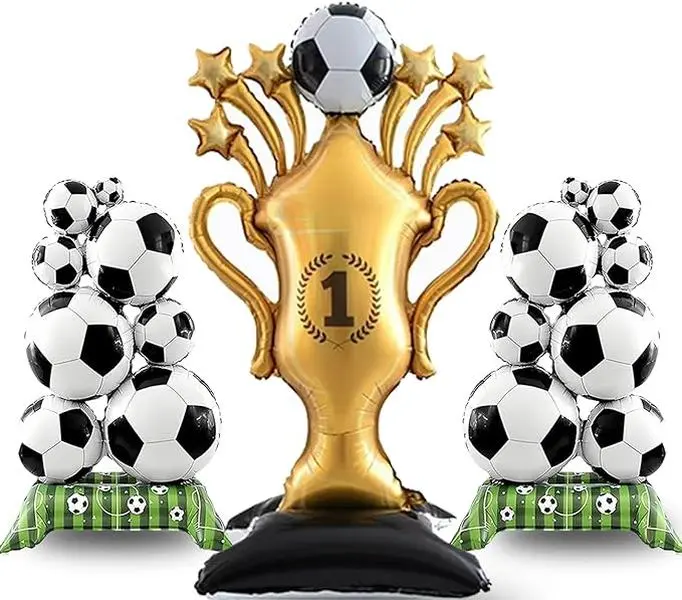 59-Inch Shiny Thick Gold Mylar Foil Trophy Balloon Stand, 3-Piece Giant Size Set for Soccer Events, Children and Adults, Birthday Party Balloon Decor Home Festive Essentials, Watch Party