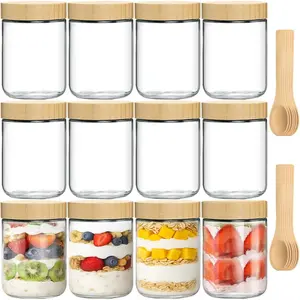 12 Pack 16oz Jars with Bamboo Lids,, Airtight Overnight Oats Containers, Salad& Yogurt, Jars for Snacks, Spices, Meal Prep – Reusable