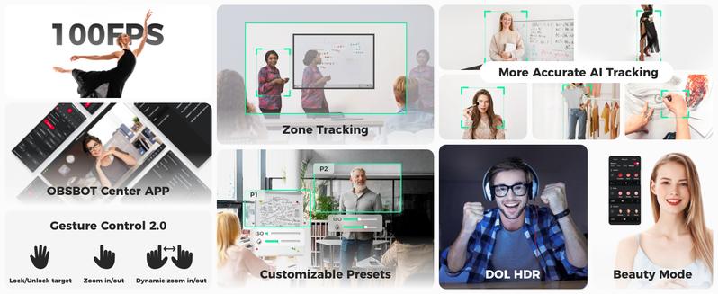 OBSBOT Tiny SE 1080P Webcam 100 FPS with AI Tracking, 1/2.8" Sensor, Gesture Control, Dual ISO, DOL HDR, Web Camera for Desktop and Laptop Use