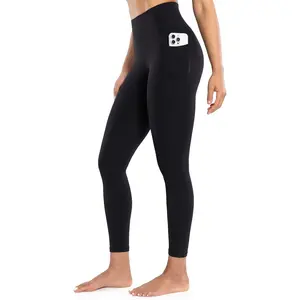 Workout Leggings with Pockets for Women High Waist Yoga Pants 25"/28" Cream Soft Lightweight Athletic Gym Tights