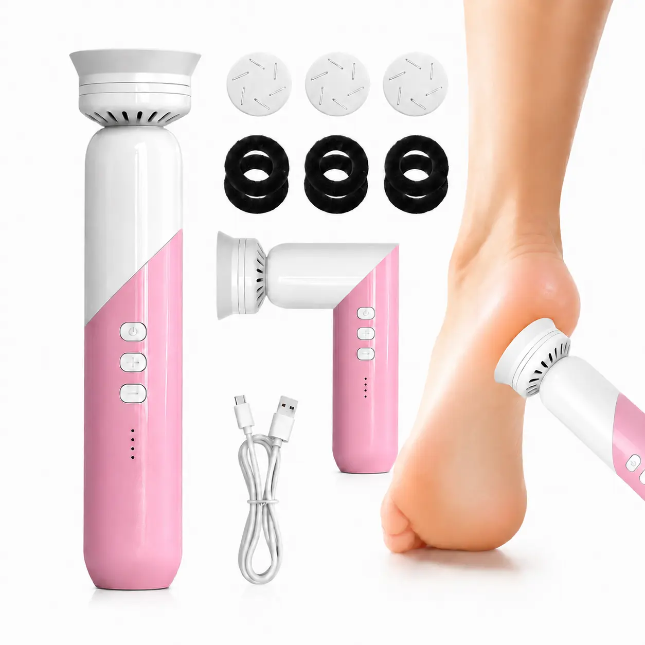 Electric Foot Callus Remover, Adjustable-Speed Foot File with 3 Grinding Heads and Replaceable Filters, Portable Pedicure Tool for Removing Dry Skin and Calluses