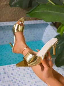 Women's Crocodile Pattern High Heel Sandals, Summer Fish Mouth Slip-On Slippers, Anti-Slip Fashionable Half-Open Toe Shoes