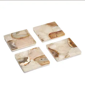 S/4 Agate Coasters with Marble Base
