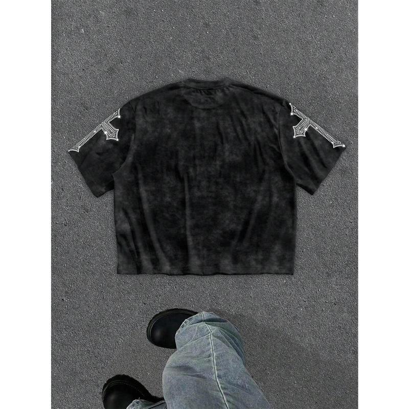 Manfinity ZONE917 High Quality Eye Print Round Neck Casual Loose Short Sleeve Cropped T-Shirt funny graphic lightweight cotton day shirt