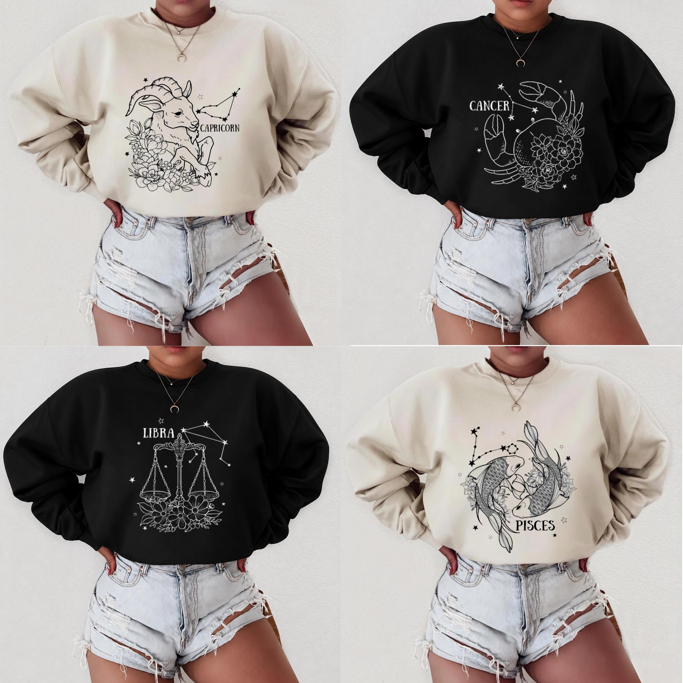 Minimalist Zodiac Sign Sweatshirt – Capricorn Cancer Libra Pisces pullover and Astrology Gift, Horoscope Aesthetic Pullover | GHINI