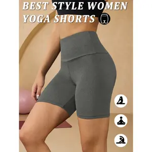 Women's high-waisted knight shorts, 6-inch tight solid color, 92% polyester 8% spandex, elastic knitted fabric, 190g/m², summer hiking and outdoor sports shorts