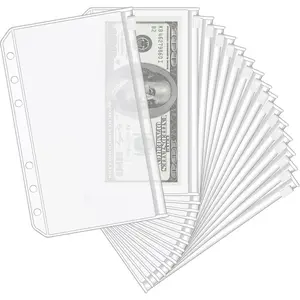 16Pcs A6 Binder Pockets 6 Holes Cash Envelopes for Budgeting, Clear Zipper Pouch Folders A6 Planner Inserts, Waterproof PVC Loose Leaf Filing Bags Plastic Money Coupon Sticky Notes Organizer