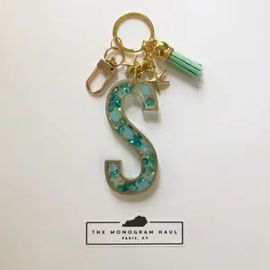 3" Resin Letter Keychain - Seashell - Aqua - Green - Gold - Glitter Initial Keychain - Resin Letter Keychain - Kids backpack charm - Initial Keychain - Bachelorette party - Beach Theme -  Monogram Letter Gifts - Gift Basket Fillers