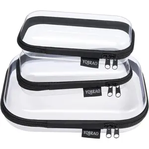 Clear Hard Shell Zipper Case 3 Pack, Hard Plastic Bag, Clear Travel Toiletry Pouch,Portable Cosmetic Bag with Zipper,Toy Storage Bins, Pencil Storage Organizer, Office Supplies Storage Case