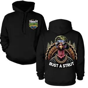 Turkey Hunting Hoodie Unisex Graphic Pullover Bust A Strut Funny Turkey Print Sweatshirt, Casual Streetwear Outdoor Hunting Apparel Gift for Men Women