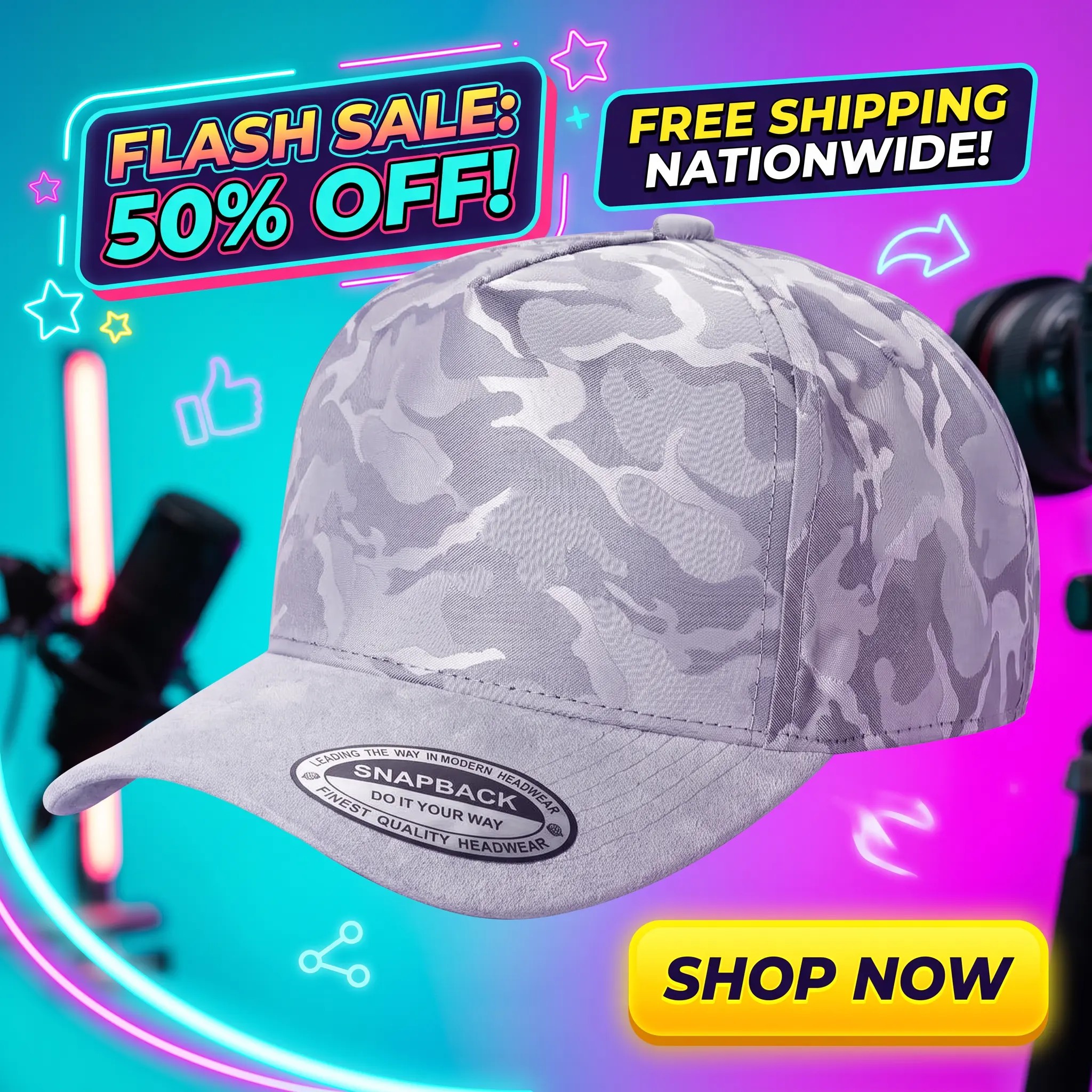 Unisex 6-Panel Waterproof Structured Cap, Adjustable Fit Camouflage Print Snapback Hat with Suede Curved Brim, Vintage Streetwear Accessory for Outdoor Sports, Urban Daily Casual