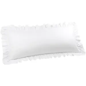 PiccoCasa Brushed Ruffle Body Pillowcases, Soft Breathable Pillow Covers with Envelope Closure, 4inch Hem Microfiber Long Pillow Case 20"x48" White