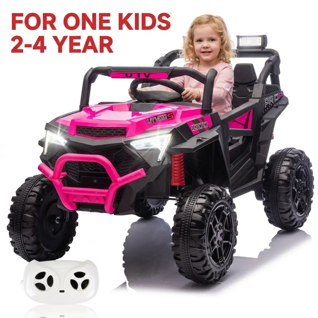 24V 400W Kids Ride on Electric Car UTV with 2.4G Remote Control, LED Lights, USB, MP3, Bluetooth, Four-Wheel Suspension for ChildrenFor one kid ages 2-4