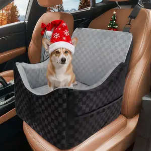 Dog Car Seat for Medium/Large Dogs - Reversible Dual-Sided Travel Dog Car Bed with Memory Foam, Washable Pet Booster Seat for Dogs up to 55 lbs or 2 Small Dogs, 2 Safety Leashes，Grey