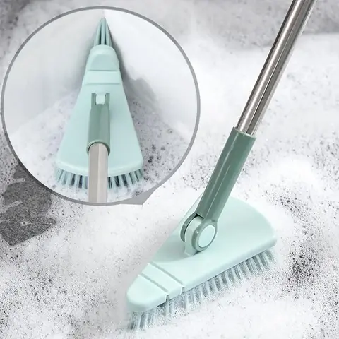 Stiff-Bristle Shower Cleaning Brush with Removable Stainless Steel Long Handle, Durable Household Scrub Brush for Bathroom Toilets, Kitchen Countertops, Balconies, and Floor Tiles