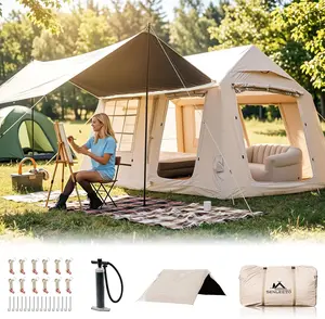8/10 Person Large Inflatable Tents for Camping, 4 Season Blow Up Tents with Canopy/Rainfly, Luxury Inflatable Tent House with Stove Jack, Easy Setup Inflatable Camping Tent. All-Season Waterproof Family