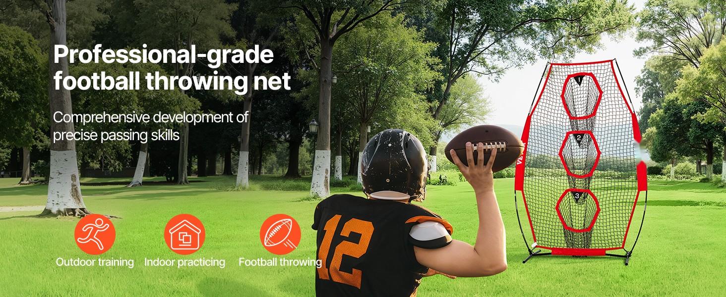Football Throwing Net 8 x 4 Inch for Training and Target Practice, 5 Pocket Design, Knotless Mesh, Durable Straps, Portable Carry Case, Backyard and Indoor or Outdoor QB Training, Red