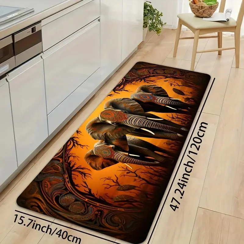 1pc Indian Style, Totem African Elephant Ethnic Pattern Rugs, Living Room Bedroom Kitchen Bathroom Rugs, Living Room Bedroom Kitchen Floor Mats, Bathroom Mats Outdoor Rugs, Bathroom Decorative Bath Mats, Non-Slip Kitchen Floor Toilet Bath Mats