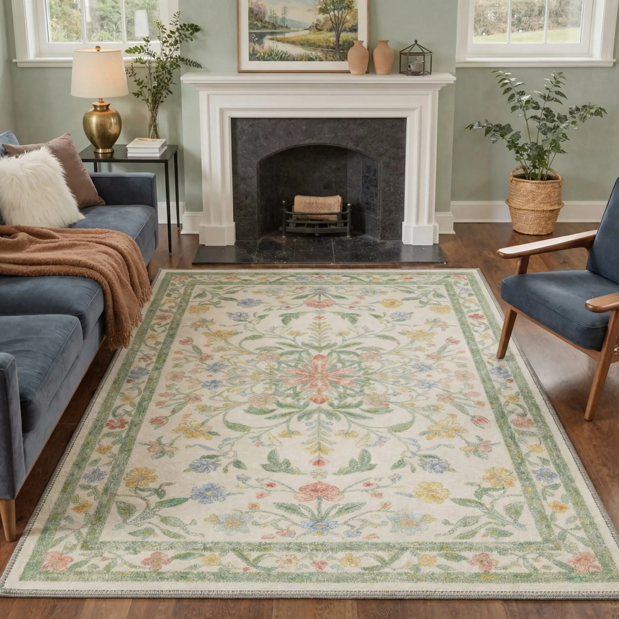 【Back To School】GENIMO Area Rug – Machine Washable, Pet Friendly, Non-Slip Floor Rug, Soft Home Carpet, Ideal Living Room, Bedroom, Kitchen, Hallway Decor ,ARF2639-PETAL