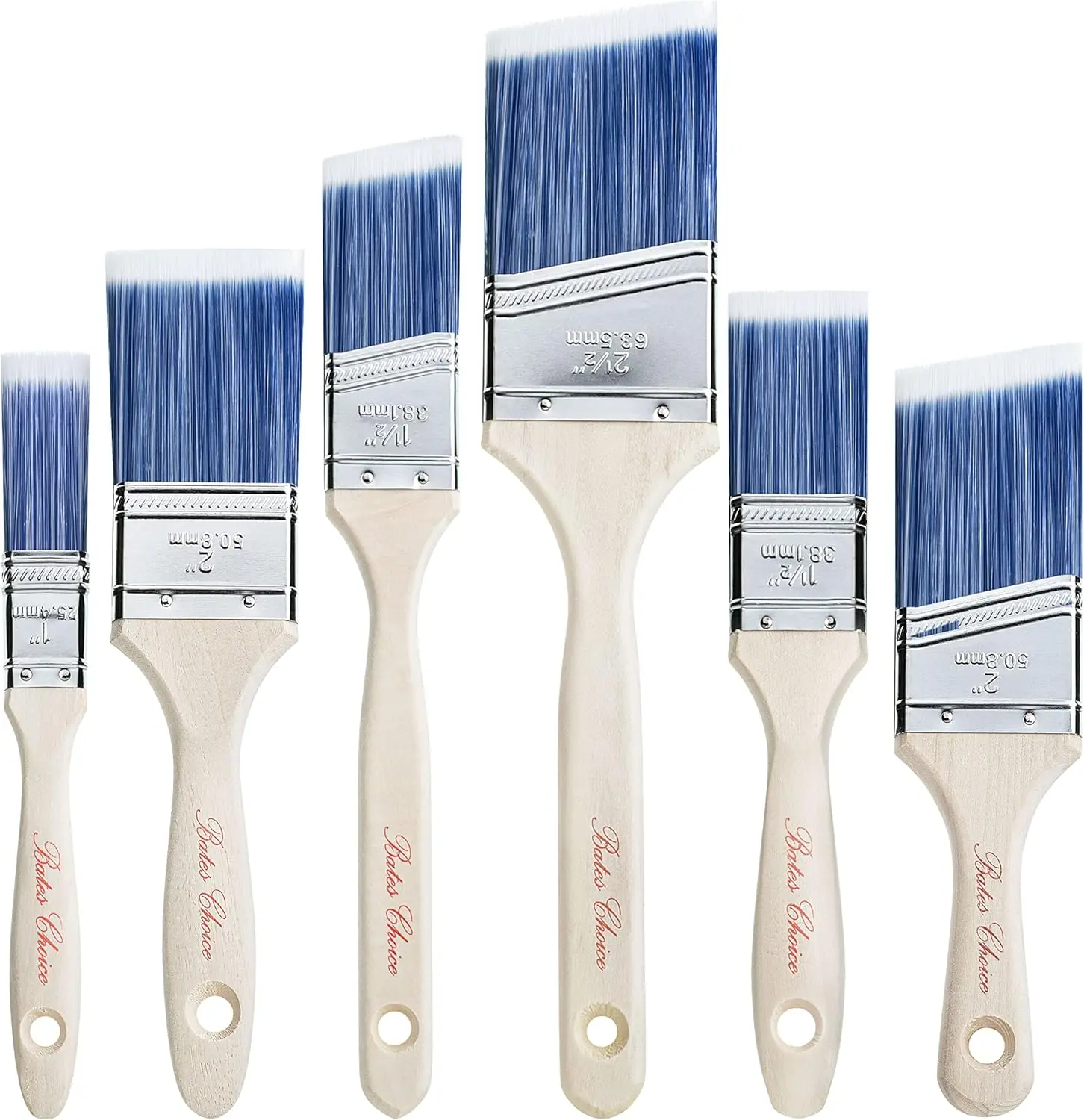 Bates- Paint Brushes, 6 Pack, Treated Wood Handle Brushes for Walls | for Stain Application and Interior Painting Projects