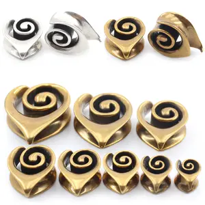 Alisouy 1PC Copper Whirlpool Spiral Water Drop Saddle Ear Tunnel Plugs Expander Stretcher Gauges Earrings Piercing Body Jewelry