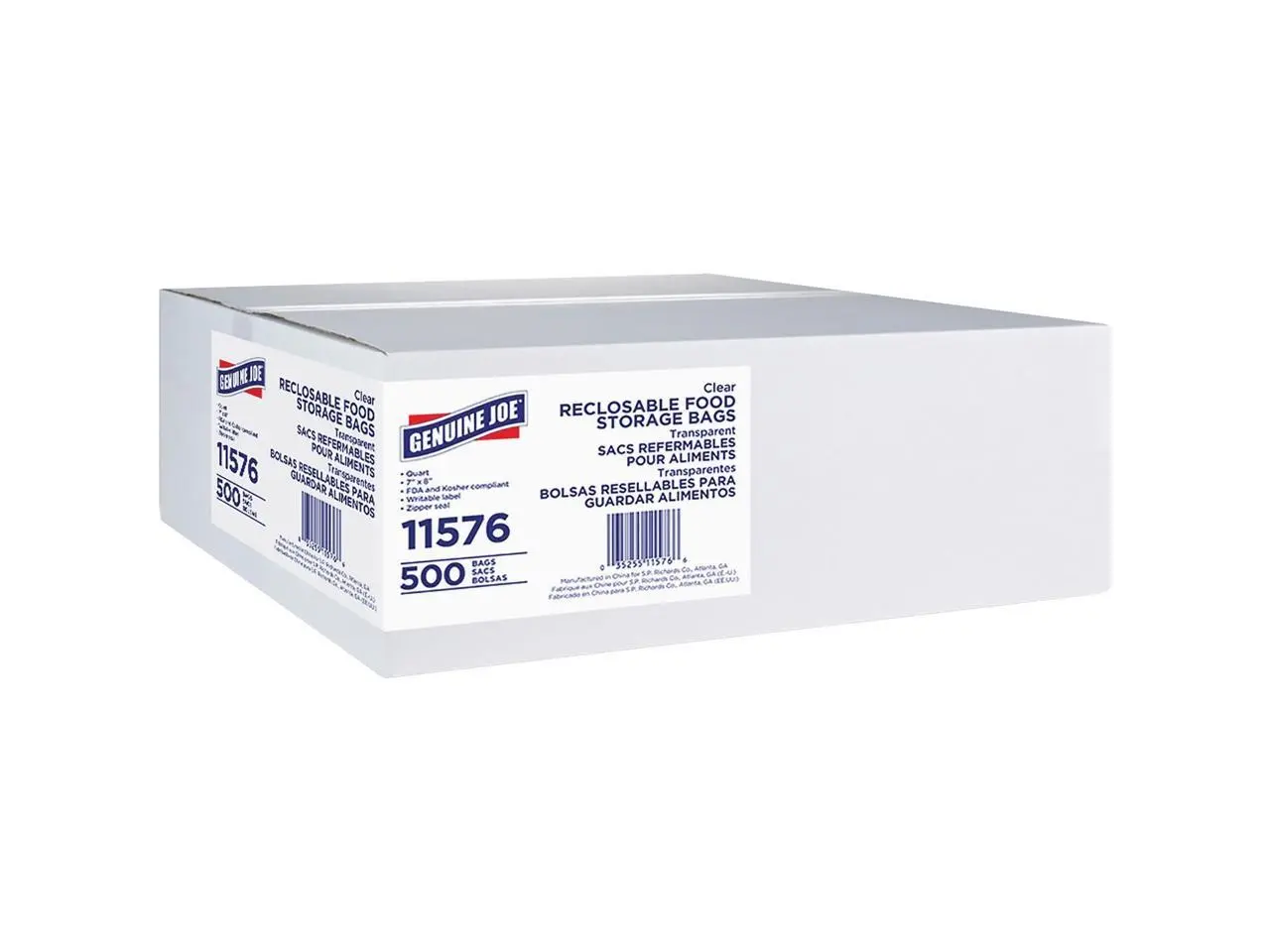 Genuine Joe Reclosable Food Storage Bags 1-Quart 1.75mil 500/BX CL 11576