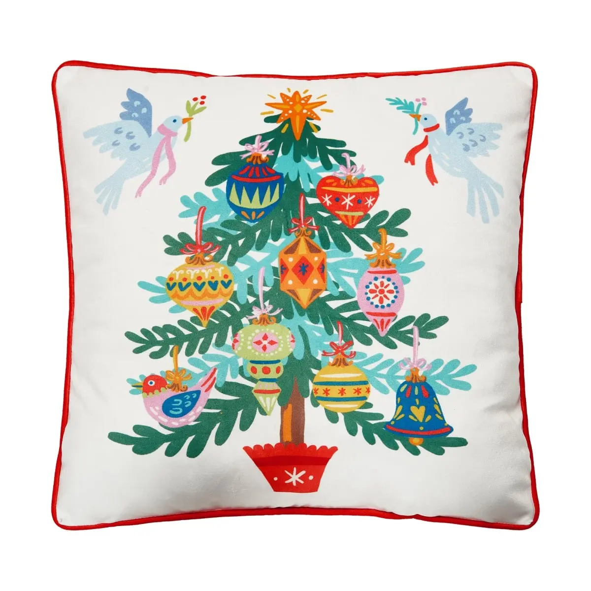 212 MAIN Handcrafted Christmas Tree Print Polyester Velvet Decor Pillow - 18x18 in., Poly Fill Insert, Multi-Color, Contemporary Design, 31AS89C18SQ Model, Home Room Soft Furnishing Accent
