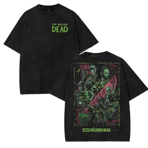 The Walking Dead Washed Tee Heavyweight Cotton T-shirt Tanktop for Game Movies Fans, Graphic Tees, Perfect Gift for Fans Fabric Seamless
