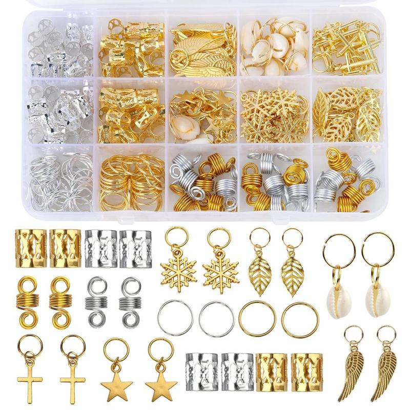 200 Hair Beads for Women Braids, Loc  for Hair, Dreadlocks Accessories, Metal Gold Sier Clips Cuffs Coils Shells Rings for Hair Braiding Beard Decoration for Girls Women