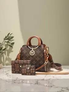 Women's Fashionable Geometric Pattern Crossbody Bag & Wallet & Pouch Set, Casual Versatile Shoulder Bag Set for Daily Used, Trendy High-quality Daily Commuting Bag