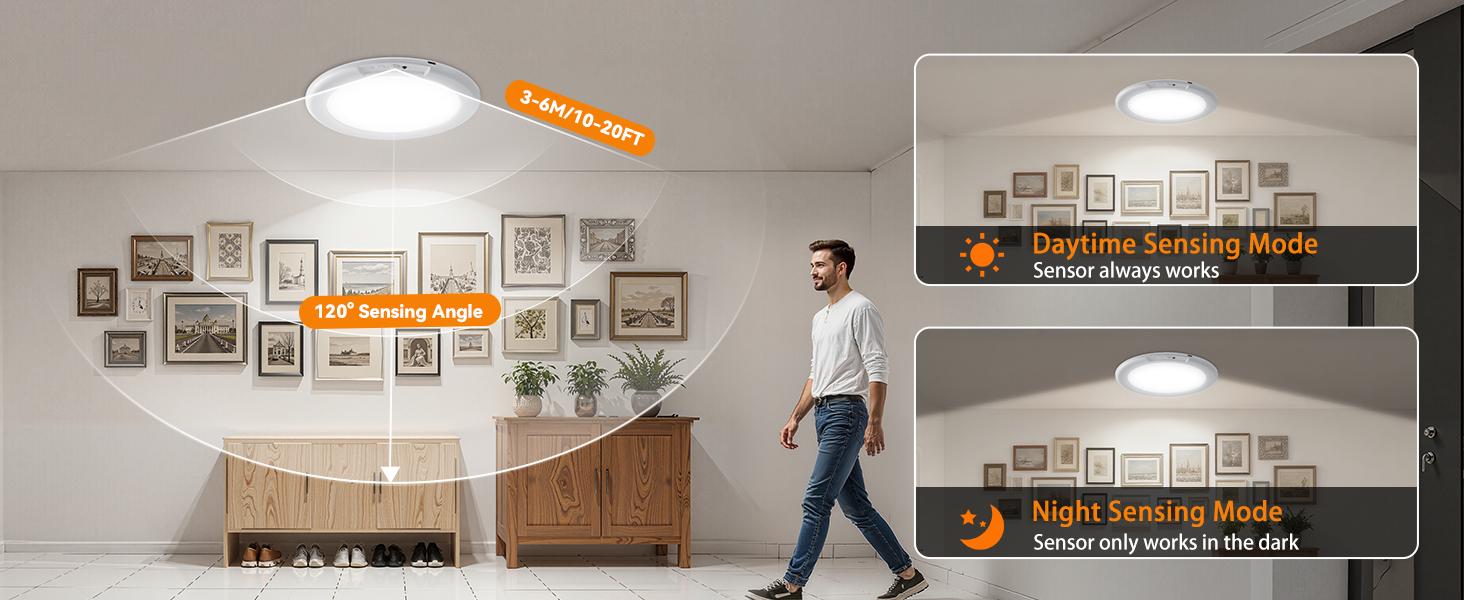 Rechargeable Ceiling Light 2Pack, 3 Color Motion Sensor Lights with Remote, Wireless Closet Light Battery Operated, Magnetic Dimmable LED Lights for Shower Pantry Shed Hallway Porch Garage Stairs lamp