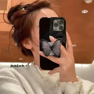 Exquisite black butterfly-shaped airbag phone stand - features a telescopic design - has adhesive backing - can be used as a convenient desktop support - suitable as a Valentine's Day or Thanksgiving gift - practical, Phone Grip Holder, Cell Phone Mount