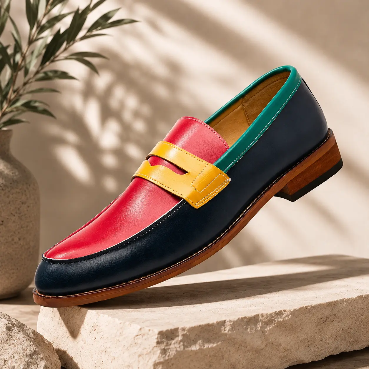 Men's Two Tone Penny Loafers, Pull-On Dress Shoes, Casual Boat Shoes and Moccasins, Retro Fashion Business Shoes with Comfortable Fit, Easy Walking Loafers for Formal, Casual and Everyday Wear